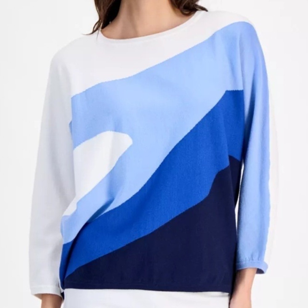 T Tahari Colorblocked Dolman Sleeve Stretch Water Drop Sweater Womens Size S